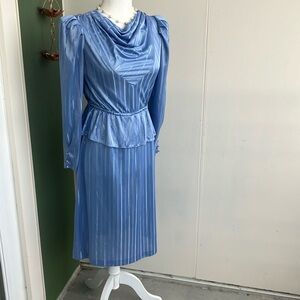 Vintage 70s 80s Blue Metallic Peplum Dress